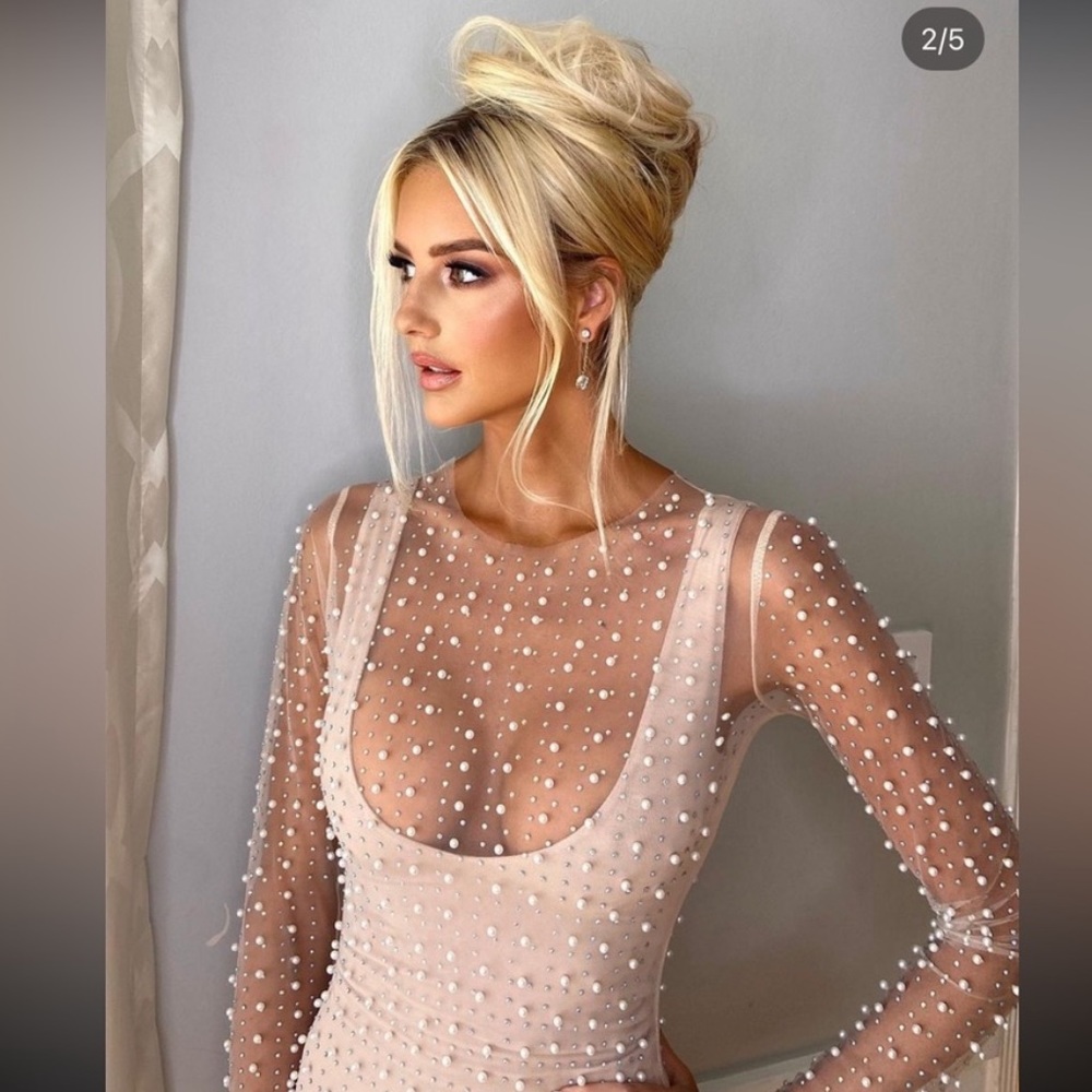 Beach Bunny Champagne Nights Pearl Mesh Dress